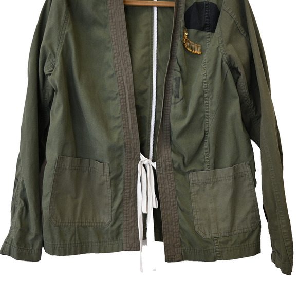 Life Nature Love Military Jacket Medium Army Green Safety Pin Patch Pockets - Picture 2 of 14